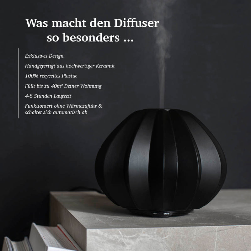 Black Aroma Diffuser Keramik + Duftöl Set
